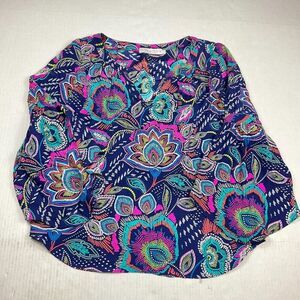 Alice Trixie Silk Blouse Floral Colorful Flared 3/4 Sleeve Lightweight Shirt XS